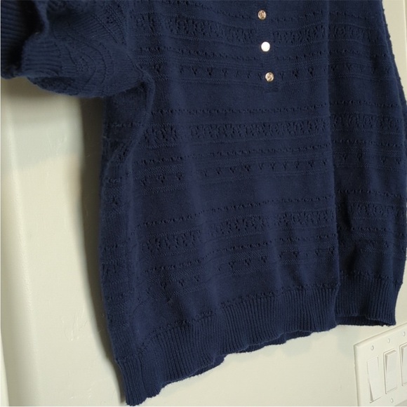 Draper James - Navy Blue Puff Sleeve Pointelle Henley Sweater - XXL - Picture 6 of 7